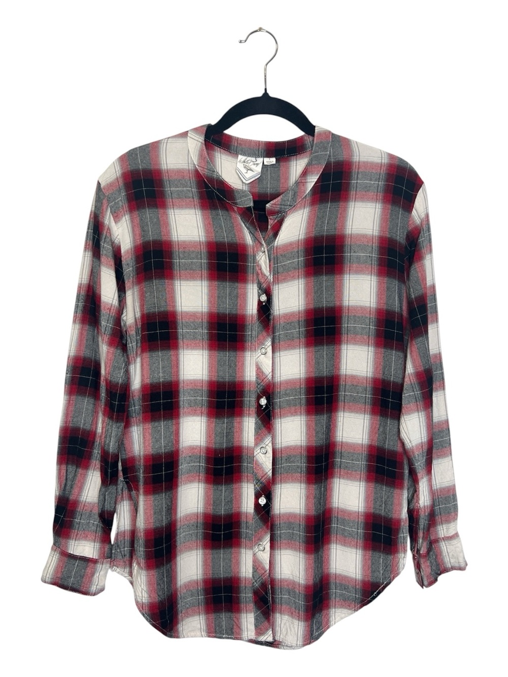 WHITE CROW Plaid Collarless Button Front Shirt size Small